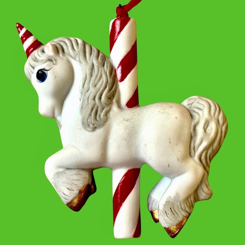 Hallmark Merry Go Round Unicorn Porcelain Christmas Keepsake Ornament 1989